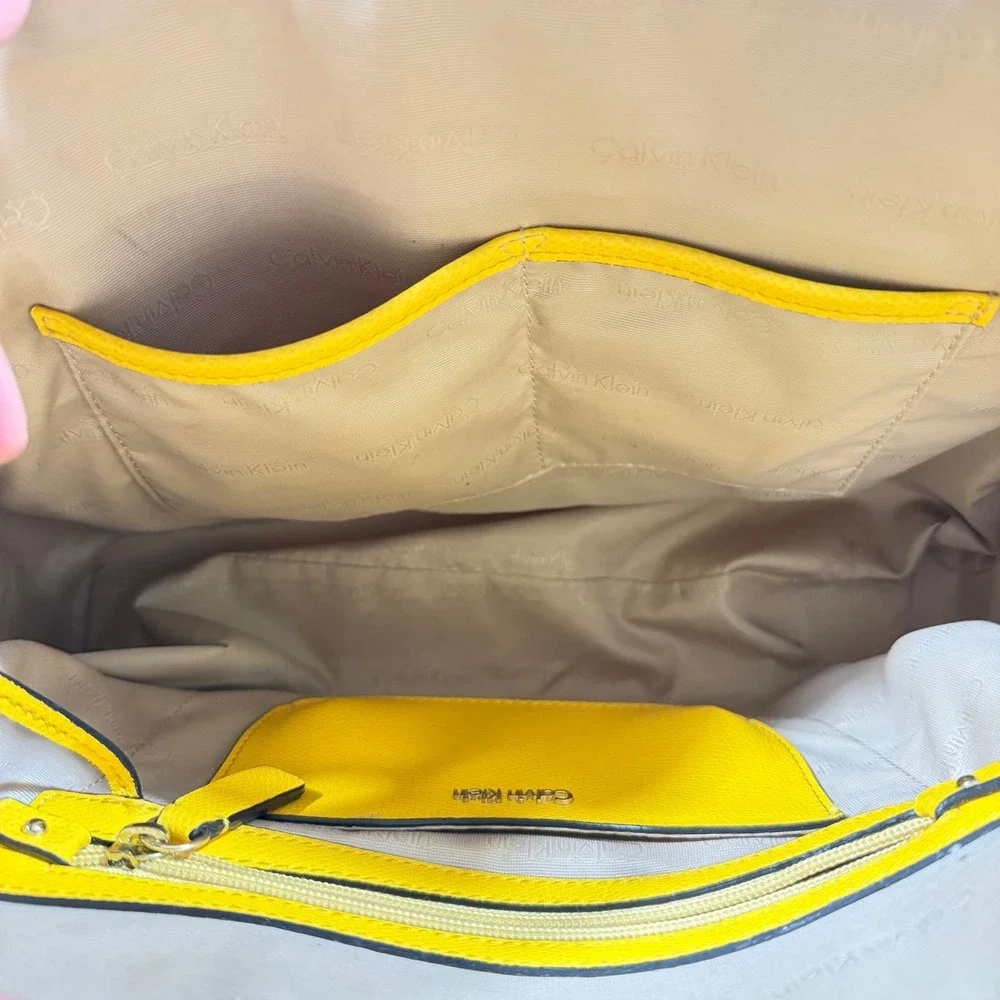 Calvin Klein Satchel Handbag Womens Yellow Designer Faux Leather Tassel EUC